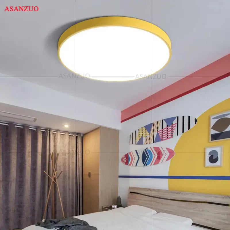 Yellow round ceiling light by DecorBites™ featuring ultra-thin modern design for kitchen kids room dining
