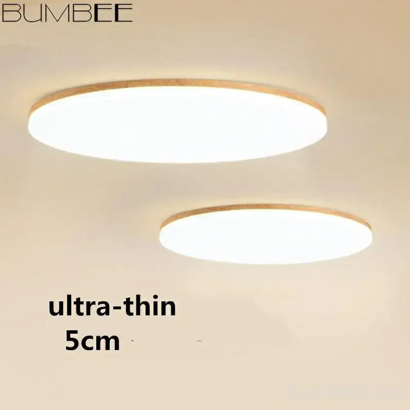 Decorbites™ led round ceiling light ultra-thin 5cm with warm white illumination and natural wood trim ceiling light