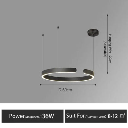 Modern black circular LED ceiling light with adjustable wire from DecorBites LED round ring chandelier for dining room