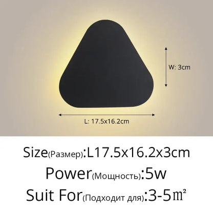 Black triangular wall lamp with sleek modern design and ambient glow decorbites led round touch for bedroom and aisle decor