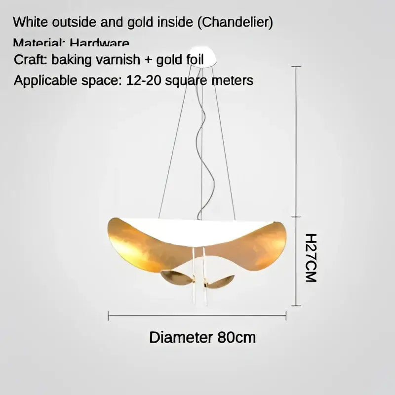 DecorBites led saucer ceiling pendant light with modern white exterior and gold foil interior crafted from baking varnish
