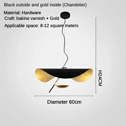 Black and gold decorbites led saucer pendant light with sleek disc-shaped design for modern living room illumination