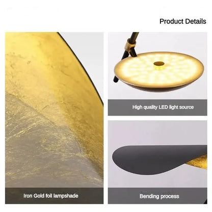 Gold foil lampshade pendant light with sleek curved iron design in decorbites led saucer ceiling chandelier