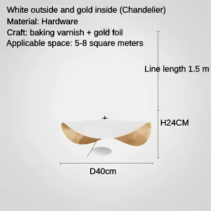 White and gold leaf chandelier pendant light with modern curved design by decorbites led saucer ceiling fixture