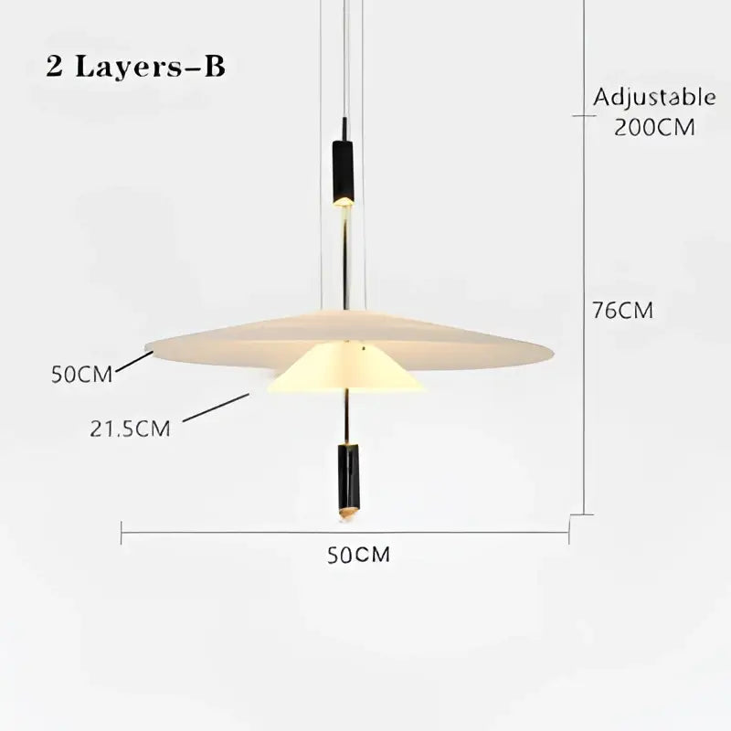Modern two-tiered decorbites led saucer pendant light in black and cream with adjustable height for versatile living room decor
