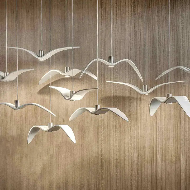 White sleek seagull-shaped decorbites led seagull chandelier with metallic fixtures for villa or restaurant decor