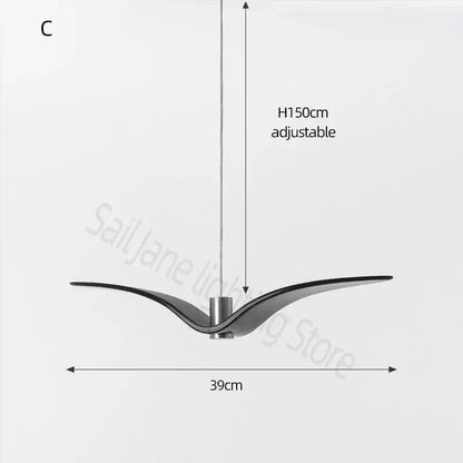 Modern minimalist decorbites led seagull chandelier with sleek curved metallic wings and central cylindrical fixture