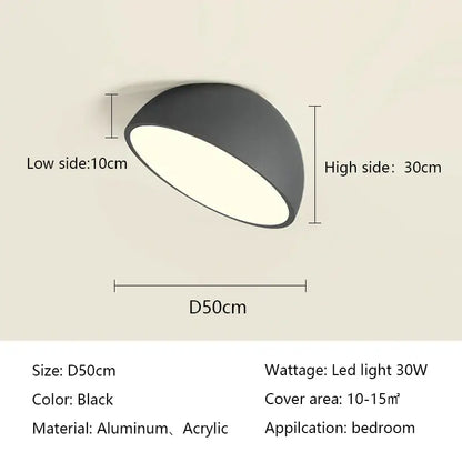 Black DecorBites LED semicircular ceiling light with aluminum and acrylic design, 50cm diameter for modern interiors