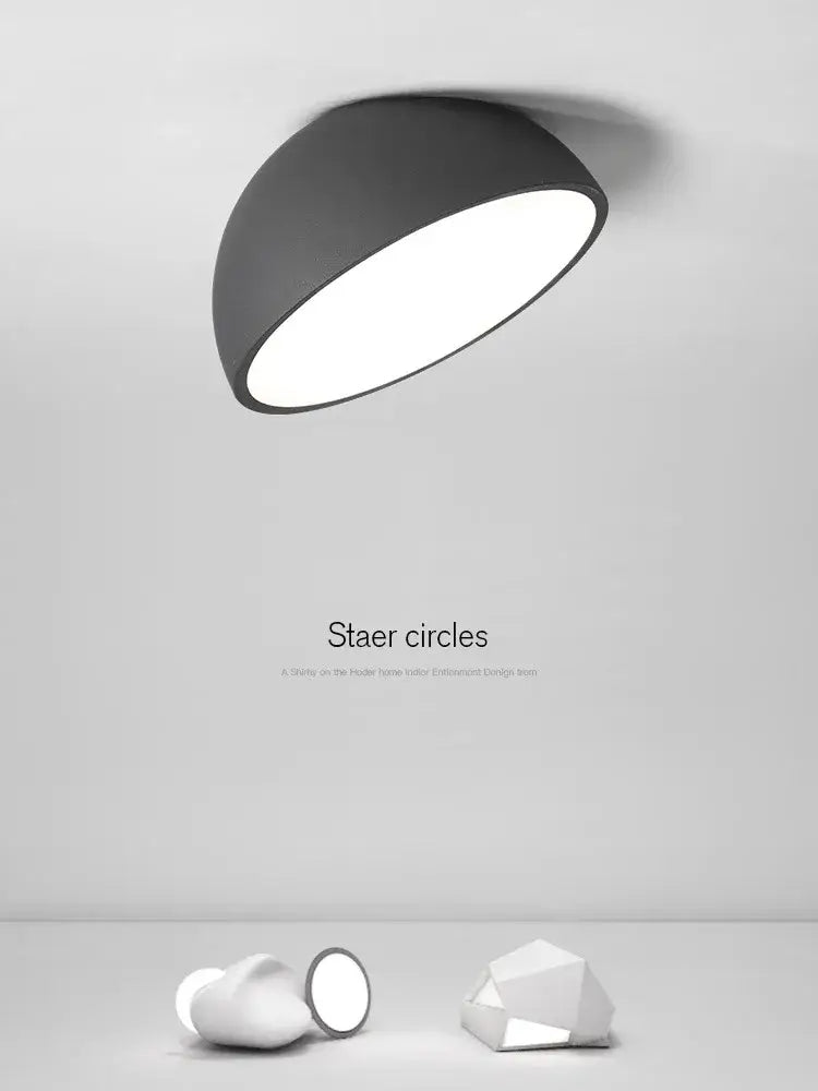 Modern black matte decorbites led semicircular ceiling light with bright white illuminated interior for bedroom and balcony