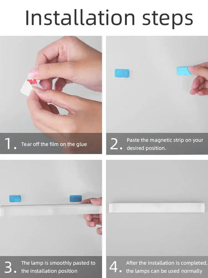 White rectangular magnetic strip lamp with blue adhesive backing for decorbites led sensor cabinet light use