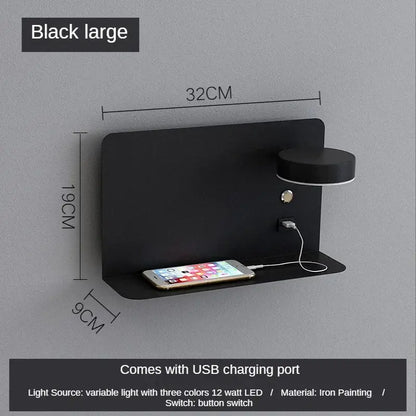 Black decorbites led shelf wall lamp with integrated led light usb charging port and switch mounted on wall
