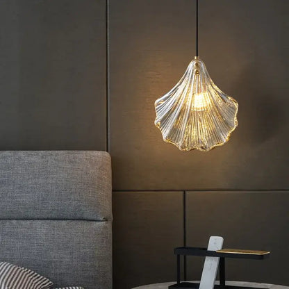 Decorbites led shell pendant light with translucent scalloped glass and gold accents for modern bedroom lighting