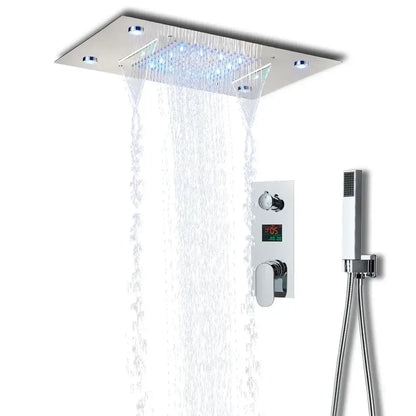 Modern chrome finished rectangular decorbites led shower faucet set with integrated led lighting and digital temperature display