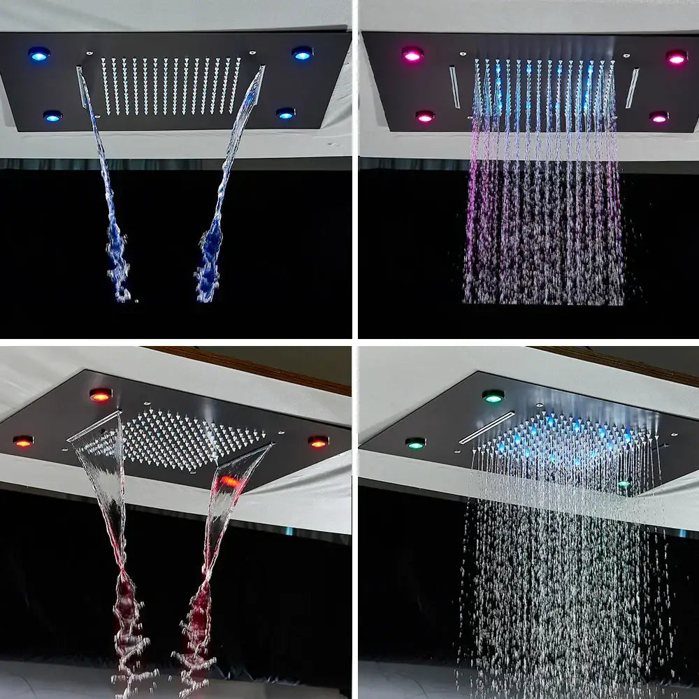 Modern rectangular decorbites led shower faucet set with led lighting and multiple water flow patterns for bathroom use