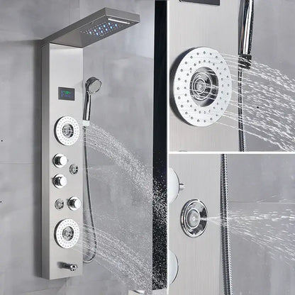 Modern chrome shower panel by decorbites with led rainfall rainhead multiple spray jets and mixer tap