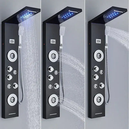 Black matte finish decorbites led shower panel tower with integrated led lighting and multiple spray settings
