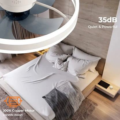 Decorbites™ modern white ceiling fan light with sleek curved blades and integrated led lighting for indoor use