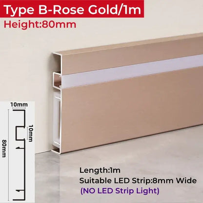 Type b rose gold led skirting aluminum profile with integrated led strip channel for wall and floor decor use