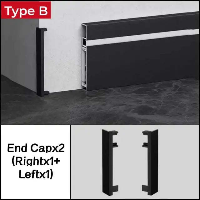 Black type b baseboard with sleek design and white stripe in DecorBites™ led skirting aluminum profiles
