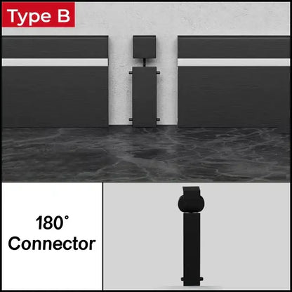 Black matte-finished 180° connector for decorbites led skirting aluminum profiles used in garage door hardware