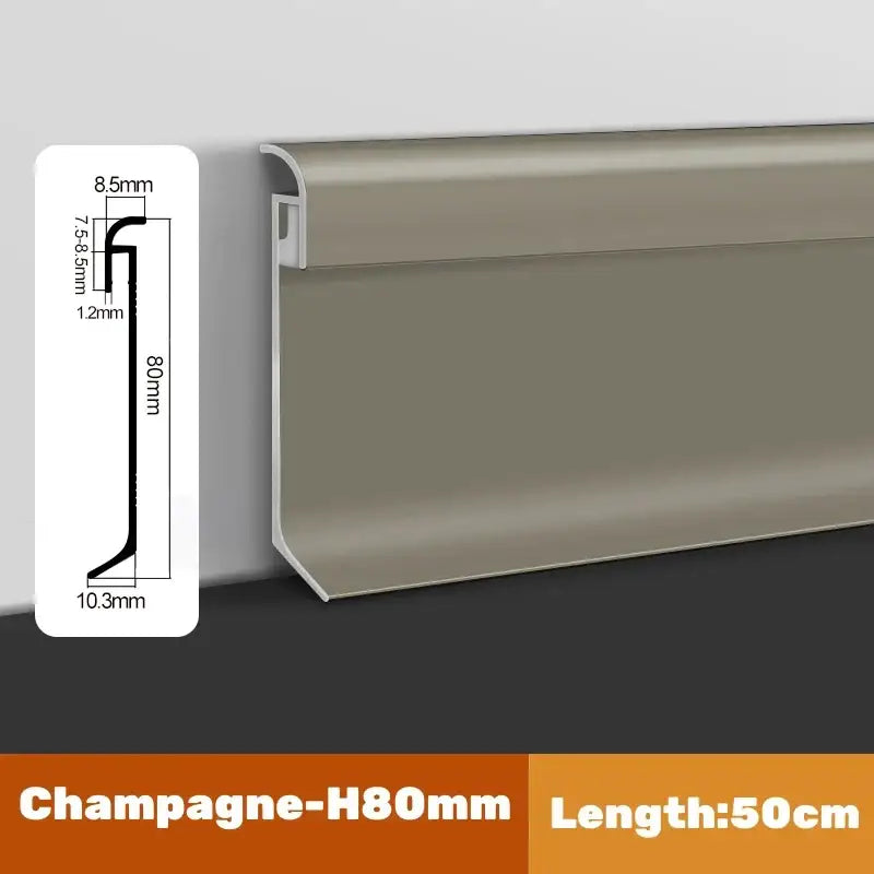 Champagne-colored decorbites™ led skirting line aluminum profile with sleek metallic finish and 80mm baseboard height