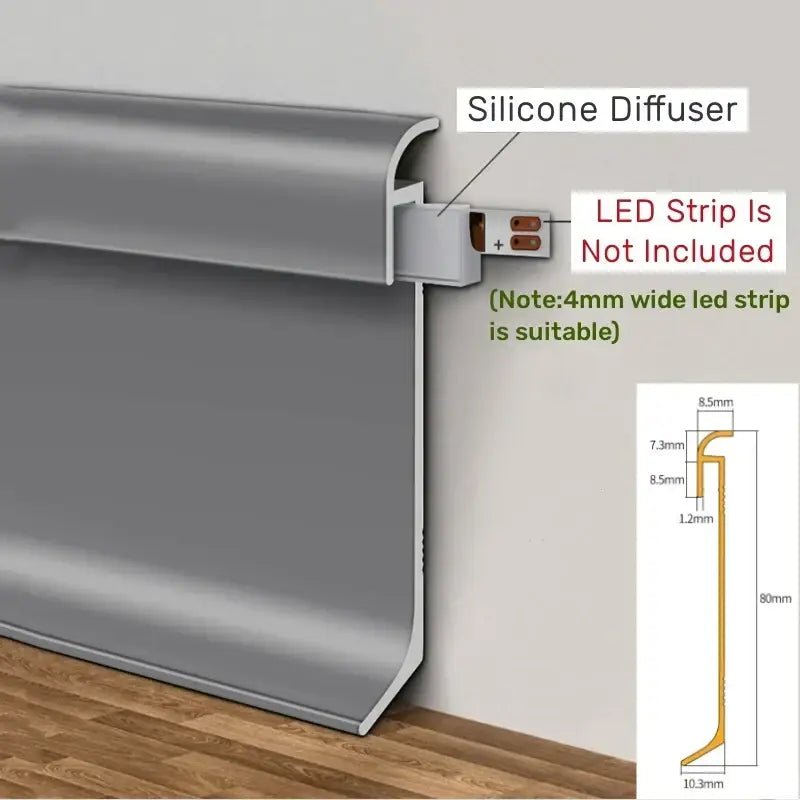 Gray silicone led skirting line with curved profile and integrated mounting bracket for decorbites led skirting lighting