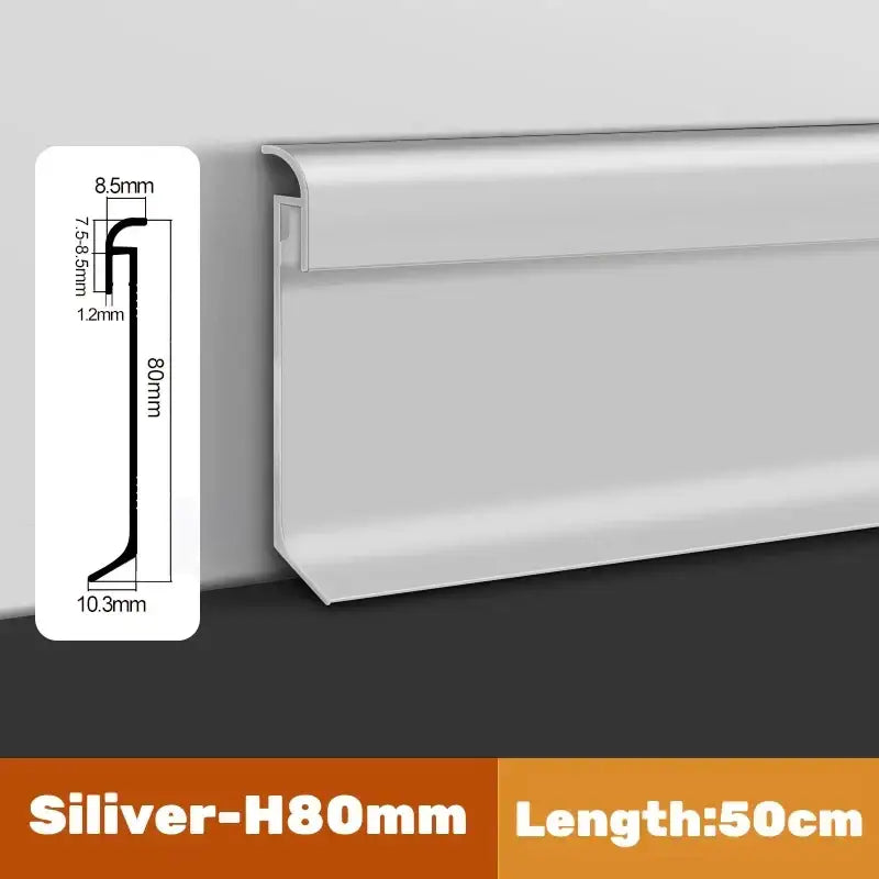 Silver h80mm aluminum led skirting line baseboard with sleek modern profile for stylish backlighting and wall trim