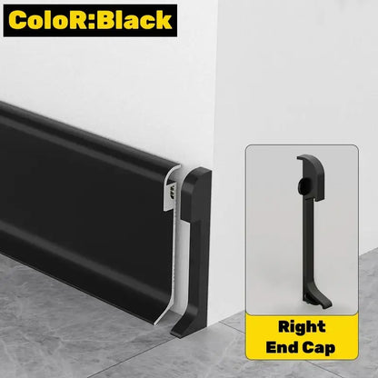 Black plastic baseboard trim with sleek modern design and matching right end cap for decorbites led skirting line aluminum profiles