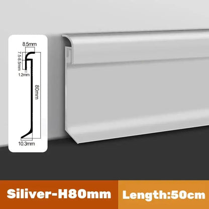Silver DecorBites™ LED skirting line aluminum baseboard with h80mm sleek modern profile and precise dimensions