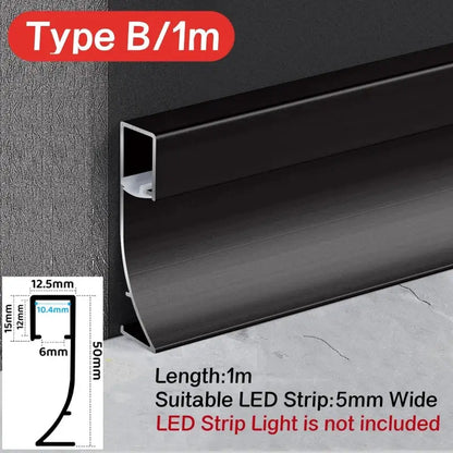 Black aluminum led skirting profile type b 1m for hidden corner recessed baseboard light strips by DecorBites
