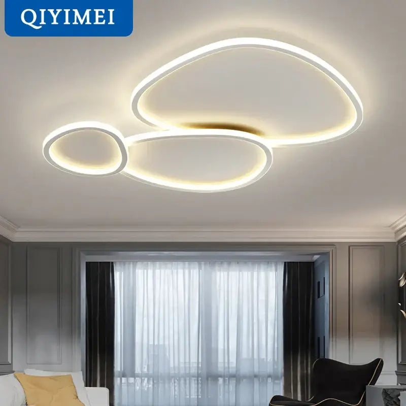 Modern cloud-shaped decorbites led smart chandelier with sleek white frame and warm glow for bedroom and living room lighting