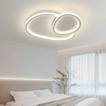 Modern white DecorBites LED smart chandeliers with two interlocking circular rings for bedroom dining living room lighting