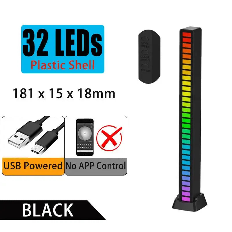 Black plastic vertical decorbites led sound light bar with 32 colorful spectrum lights for car room tv decoration