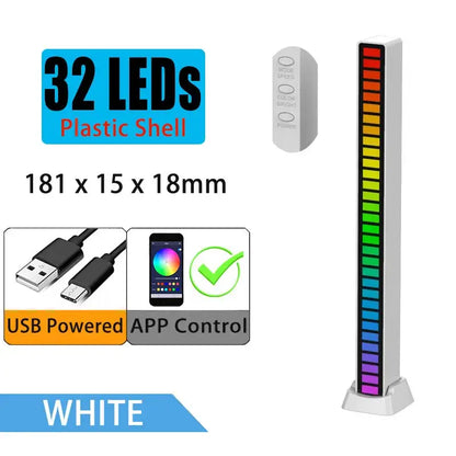 White plastic DecorBites LED Sound Control light bar with 32 colorful vertical bars for car room TV decoration