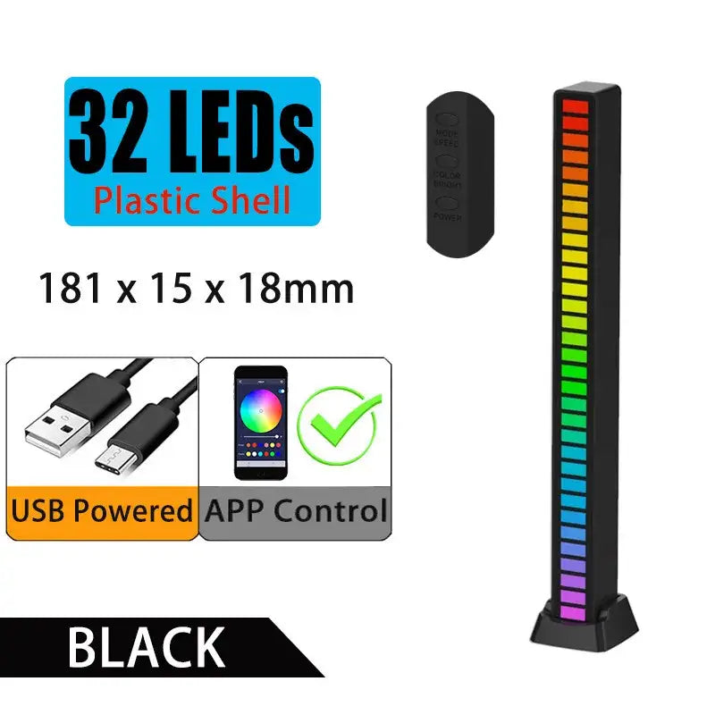 Black plastic decorbites led sound light bar with 32 colorful segments for bluetooth sound control and decoration