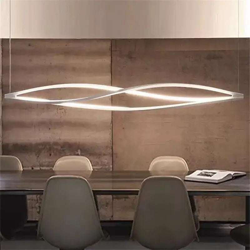 Modern white led spiral aluminum pendant light with sleek intertwined oval design by decorbites for home and office