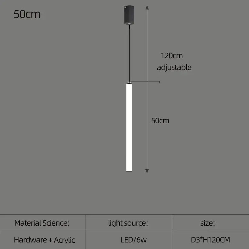 Black cylindrical led spiral staircase chandelier with 50cm acrylic diffuser and adjustable 120cm hanging length by DecorBites™