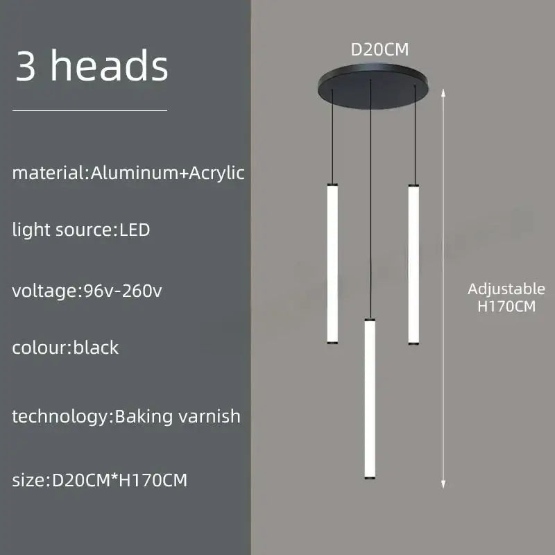 Decorbites led spiral staircase chandelier with black vertical led bars suspended from circular aluminum base