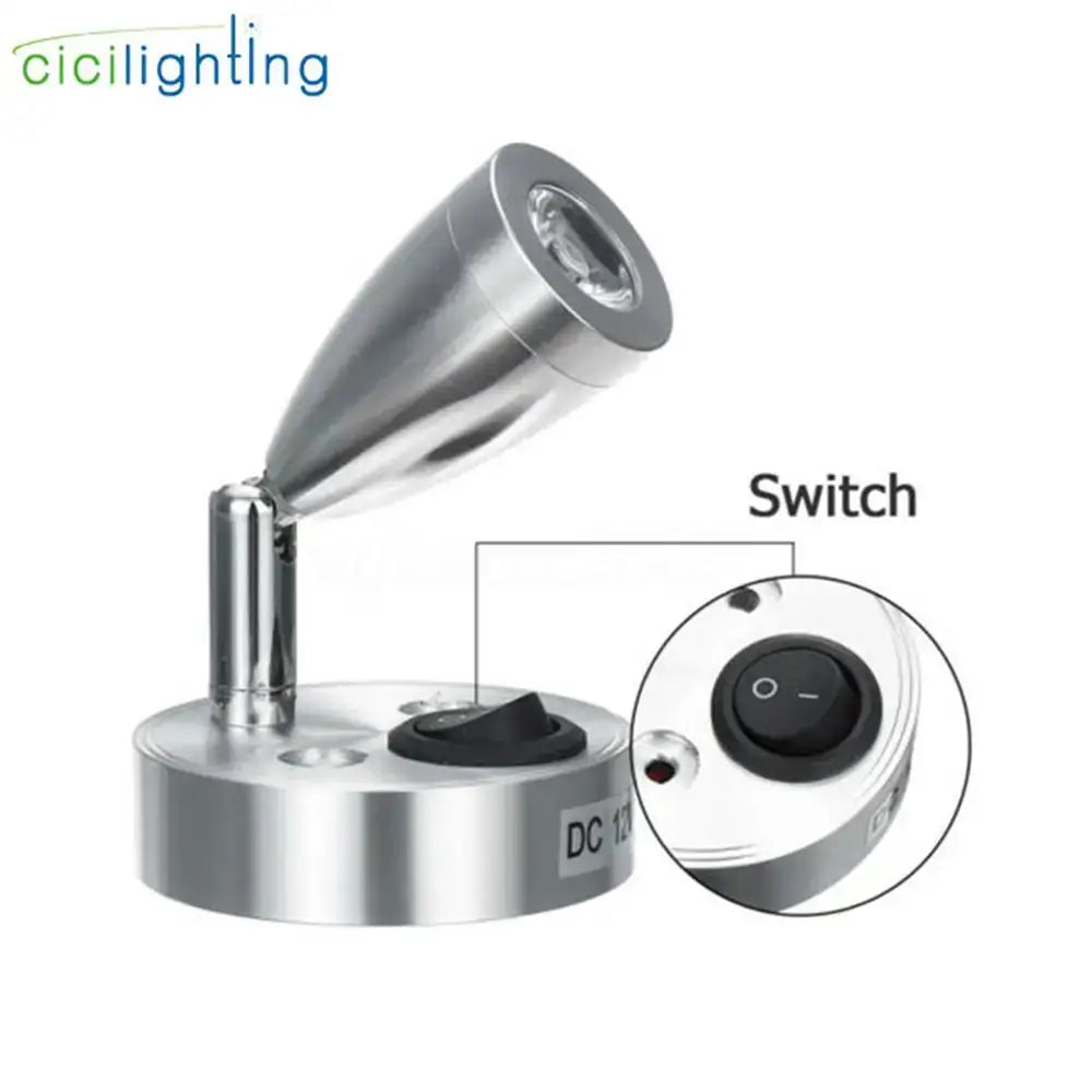 Silver metallic DecorBites LED spot reading light with adjustable arm and toggle switch for RV caravan camp use
