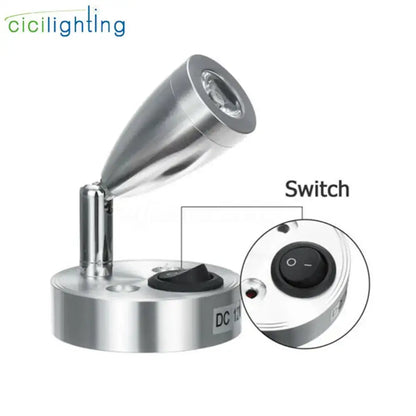 Silver metallic DecorBites LED spot reading light with adjustable arm and toggle switch for RV caravan camp use