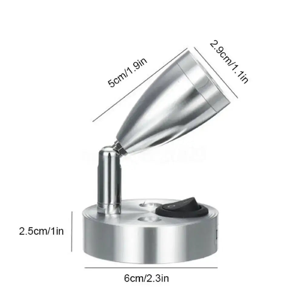 Silver metallic decorbites led spot reading light with adjustable conical head and black toggle switch for RV use