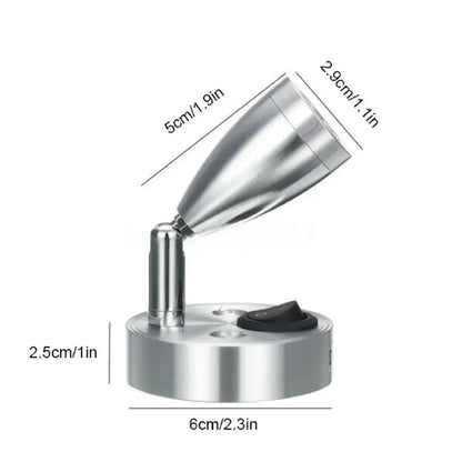 Silver metallic decorbites led spot reading light with adjustable conical head and black toggle switch for RV use