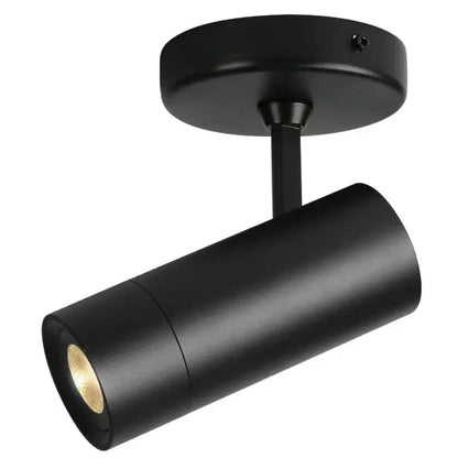 Black matte-finished cylindrical decorbites led spotlight with circular ceiling mount for bedroom and corridor lighting