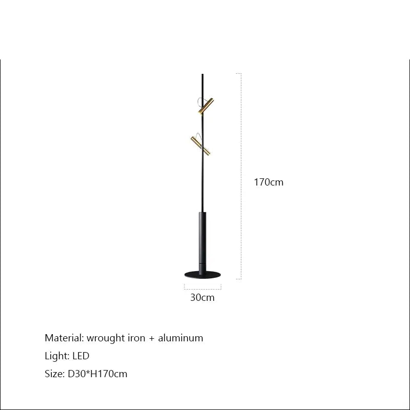 Modern black and gold DecorBites LED spotlight projection floor lamp with adjustable led fixtures and wrought iron aluminum design