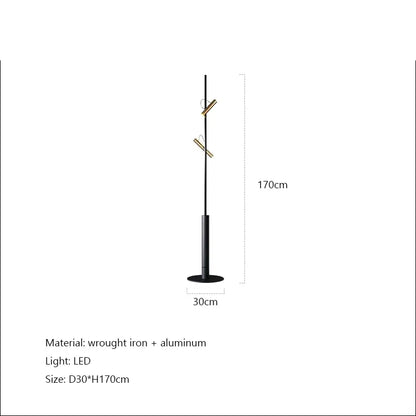 Modern black and gold DecorBites LED spotlight projection floor lamp with adjustable led fixtures and wrought iron aluminum design
