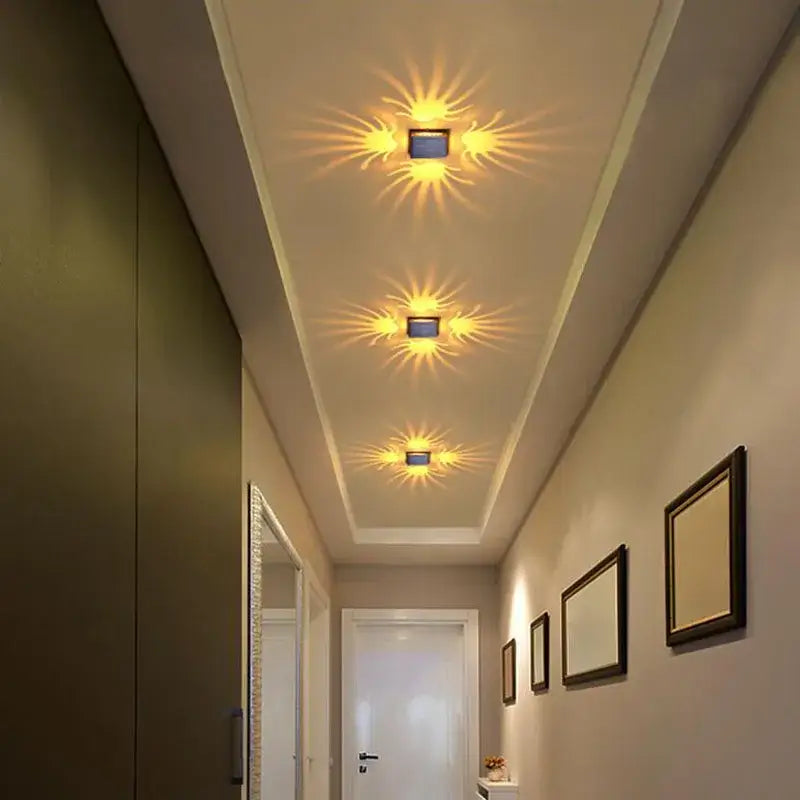 Three decorbites led square aluminum wall lamps with warm yellow glow and starburst patterns for home and ktv lighting