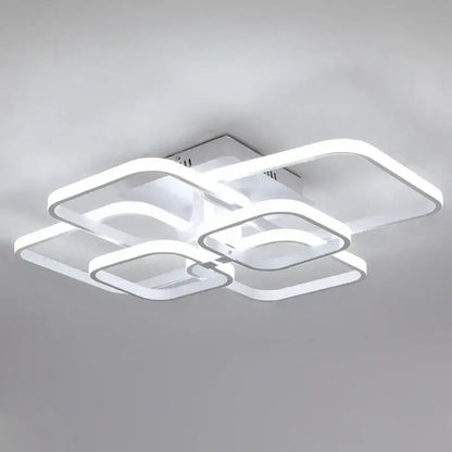 Modern white DecorBites LED square chandelier ceiling light with overlapping rectangular frames for living room bedroom