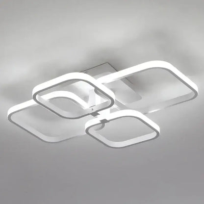 Modern white decorbites led square chandelier with sleek interconnected rectangular frames for living room ceiling lighting