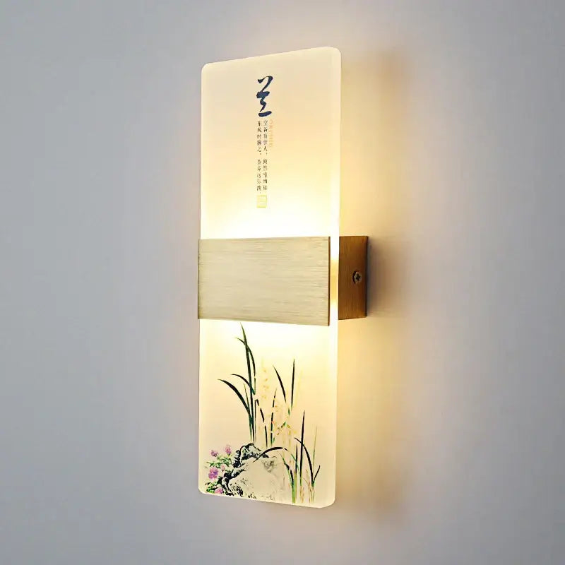 Decorbites led square wall lamp with frosted glass and botanical artwork for modern indoor lighting in hotels and corridors