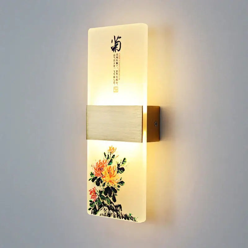 DecorBites led square wall lamp with warm glow and vibrant orange yellow floral panel for modern indoor lighting